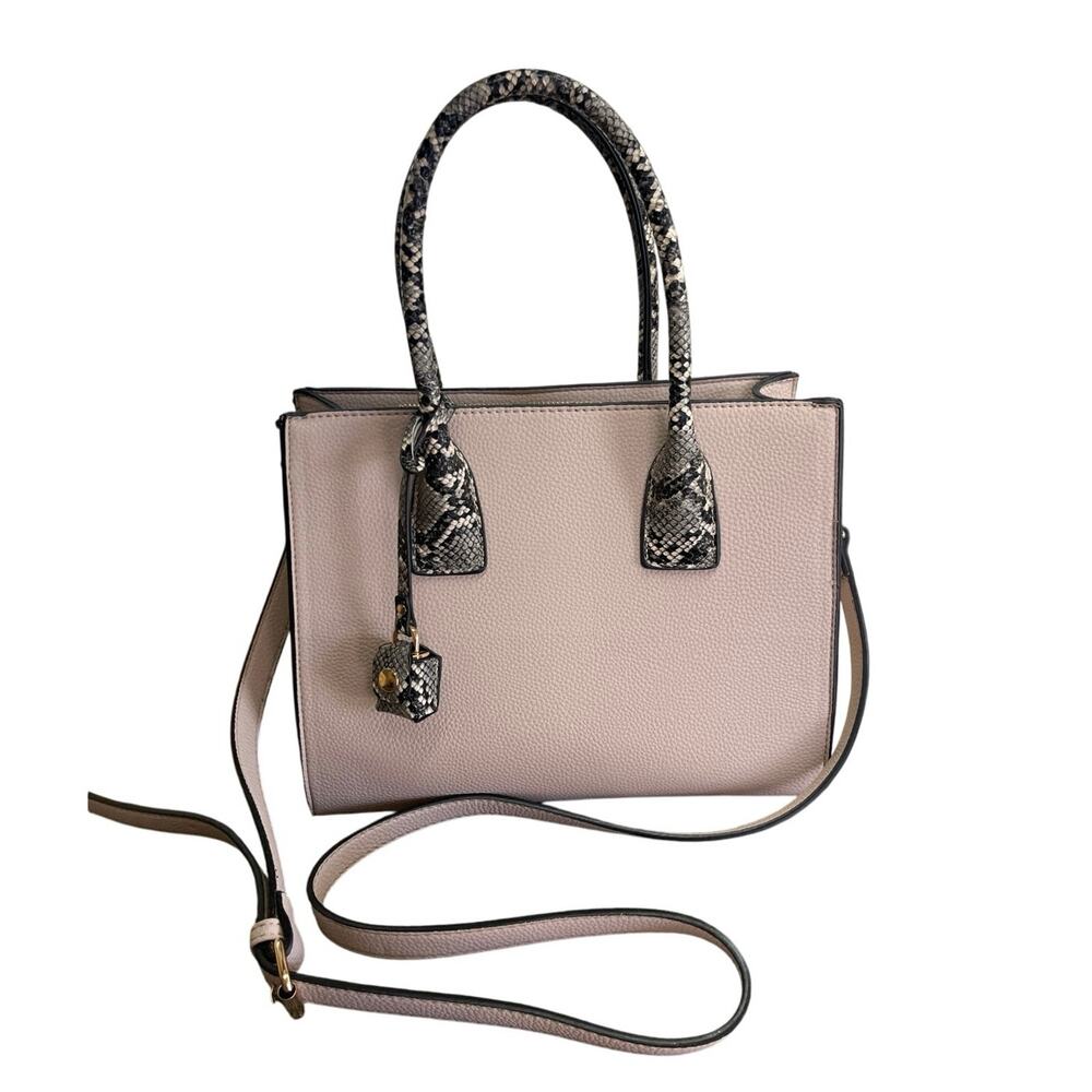 Powder Pink Pebbled Shoulder Handbag Purse Snakeskin‎ Print Handles Classic